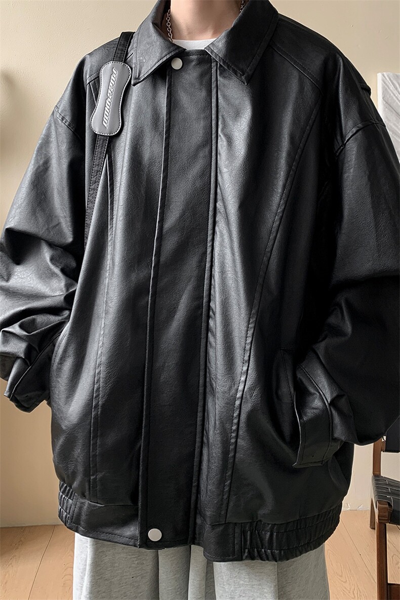 抖音直播！pu皮衣机车服宽松夹克男CP40-特p65控价：118,男装皮衣,电商B371