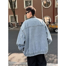 复古水洗牛仔夹克男撞色翻领春季痞帅设计感短款休闲外套2575P75，男装工装外套，星座410-2