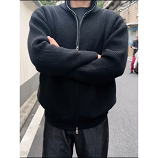 重磅秋冬北极绒双拉链毛衣开衫美式复古休闲慵懒风宽松针织衫外套，男装针织衫/毛衣，电商A486