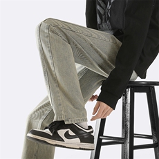 2023春水洗做旧修身拖地裤男美式高街大码直筒牛仔长裤N9024-P55，男装牛仔裤，电商A082
