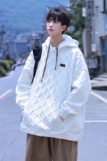 连帽立体菱形花纹大码M-5XL卫衣98%聚酯纤维2%氨纶WY77047P75控98，男装卫衣，星座227-7