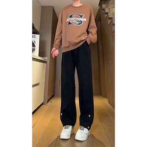 现货 复古蓝开衩扣子牛仔裤男美式休闲直筒阔腿裤 K5821-P55 控78图片