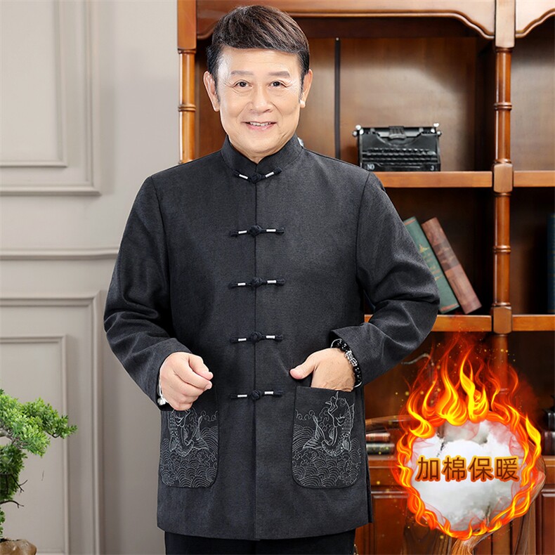 秋冬新款中年唐装男长袖夹克外套加绒棉服YDC8059-常规125加绒135,男装棉衣,星座1105-3