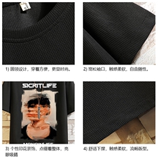 HT73213-P22华夫格t恤男短袖男大码五分袖砖墙，男装T恤，电商A040A