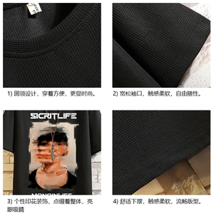 HT73213-P22 华夫格t恤男短袖男大码五分袖  砖墙图片