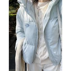 慵懒通勤风天蓝色连帽加厚保暖面包服冬季百搭字母刺绣7657/P95，男装棉衣，星座506A