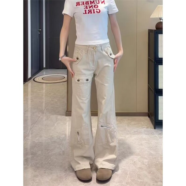 AK2339-P60辣妹牛仔裤女修身微喇多口袋工装马蹄裤子,女装休闲裤,星座617A-2