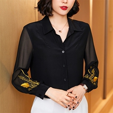 时尚都市女性必备优雅黑色真丝衬衫简约大气尽显高贵气质，女装衬衫，宋氏羊绒