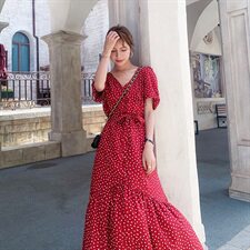 现货！2021夏季新款定制面料红色爱心连衣裙165A-6508-P105-K158，女装连衣裙，浙宝123