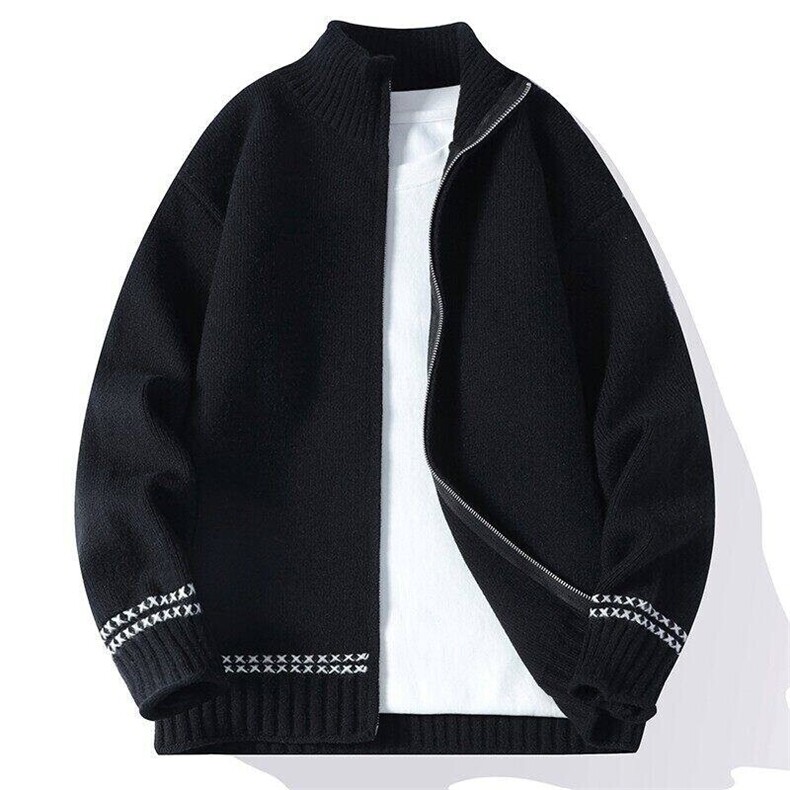 现货84882-P75春秋立领拉链开衫毛衣男秋季美式针织衫夹克外套，男装针织衫/毛衣，电商D310B