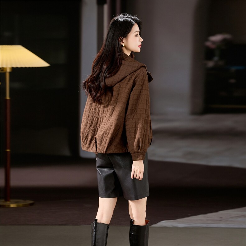 2025冬装新款特殊工艺连帽短款夹棉外套,女装棉衣/棉服,梦芯尔