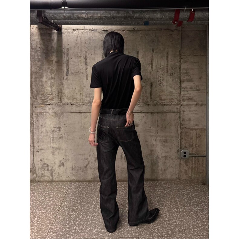 W11078-P58网图现货新款小众美式复古原牛百搭微喇拖地牛仔裤,男装牛仔裤,星座1608