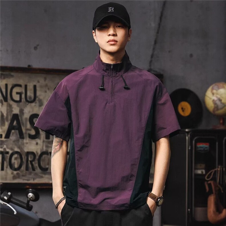 TC132拼接撞色速干长袖衬衫潮牌立领半拉链户外冰丝工装上衣，男装衬衫，星座308A-1（原309B-1）