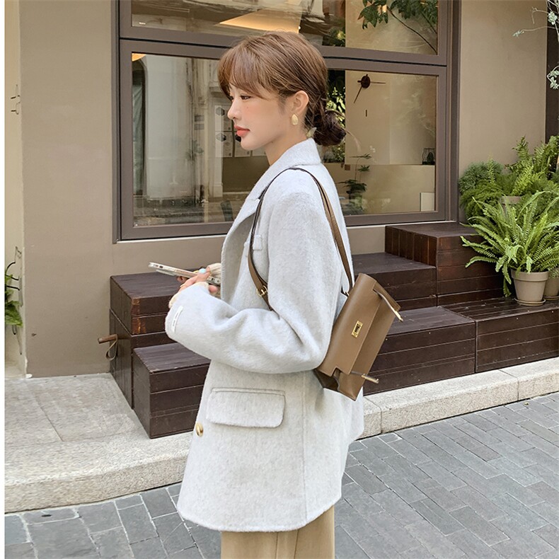 现货主推款双排扣双面羊毛呢西装外套真实成分标羊毛大衣,女装双面呢大衣,丝露依尚（原SL）