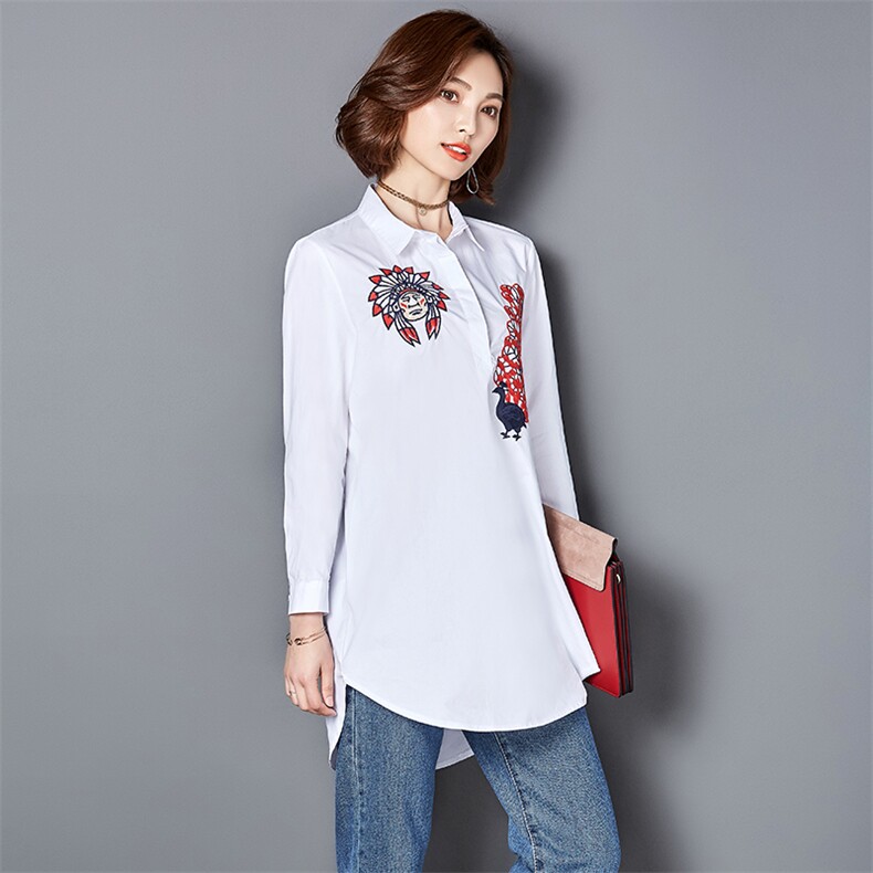 印花POLO领长袖修身宽松纯色2021年秋季衬衫,女装衬衫,深水步