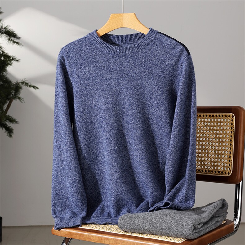 秋冬季男士简约休闲百搭圆领纯色山羊绒羊绒衫男装，男装羊绒套衫，米田羊绒