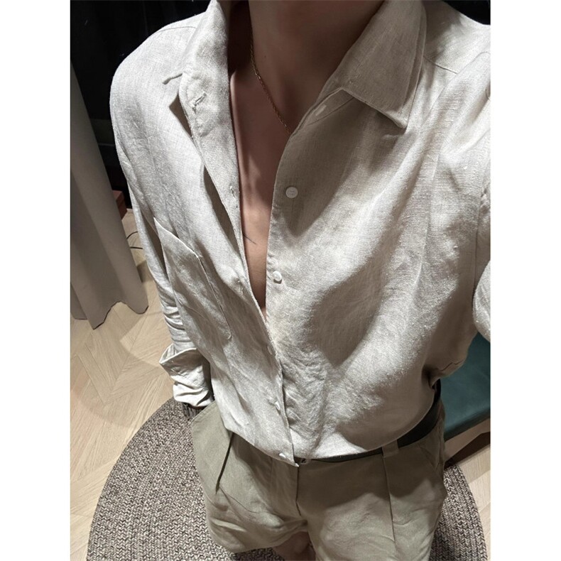 706-1-CS1368-P38特P现货秋季老钱风天丝亚麻衬衫休闲衬衣潮,男装衬衫,星座706-1