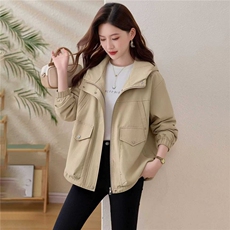 现货，开春休闲外套女短款2026春秋新款小个子大码风衣，女装风衣，依万里