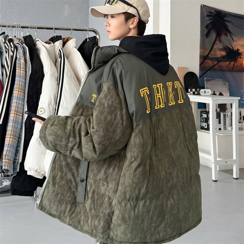 港风棉衣棉服迷彩灯芯绒拼接面包服立领棉袄外套量大有差1615-P80,男装棉衣,星座207
