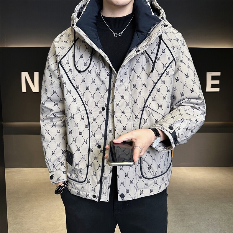 标50绒连帽羽绒服男冬季2025新款字母满印潮牌A313-5507-P215,男装羽绒服,电商A313