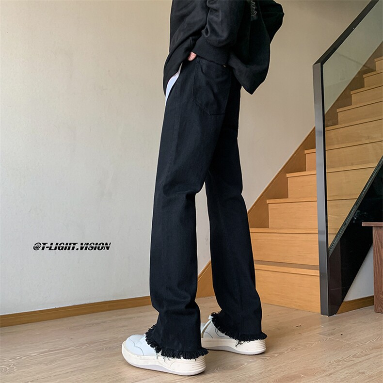 B221美式ins高街小众情侣款毛边微喇牛仔裤LK23004-P5控78,男装牛仔裤,电商B221