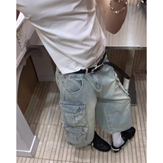 W9739-P63网图现货多口袋水洗五分牛仔短裤美式宽松工装七分裤，男装牛仔裤，星座1608-2