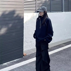 美式复古慵懒风半高领拉链卫衣男宽松廓形休闲解构外套，男装卫衣，星座506A