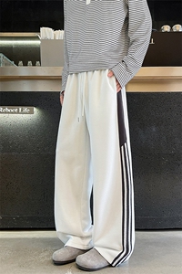 春秋美式复古条纹运动百搭卫裤男款宽松直筒休闲显瘦裤子特批48图片