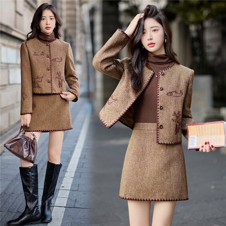 时尚小香风高级感加厚2025年冬季新款半身短裙两件套装，女装套装/套裙，众宇琦