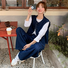 超火盐系穿搭小香风牛仔马甲套装女春秋2025新款休闲阔腿裤两件套，女装套装/套裙，浙宝305