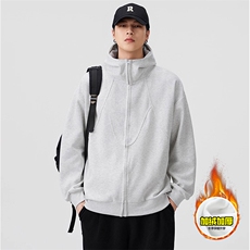 480G重磅加绒硬挺boxy男女秋冬美式高街结构高领卫衣开衫厚外套，女装短外套，电商A486-1