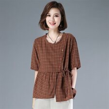 时尚百搭2021年夏季T恤潮流简约舒适格子，女装T恤，奕阳依阁