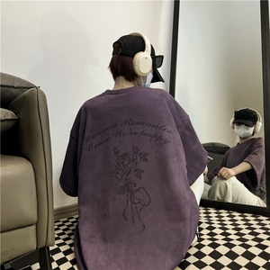 麂皮绒烧花美式复古街头潮牌t恤重磅中性XZ301B-JB4301-p28图片