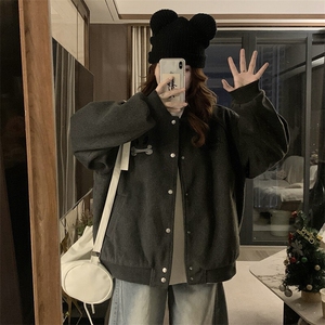 2026春季新款港风日系复古纽扣立领开衫棒球服外套女 JK1408-P85图片