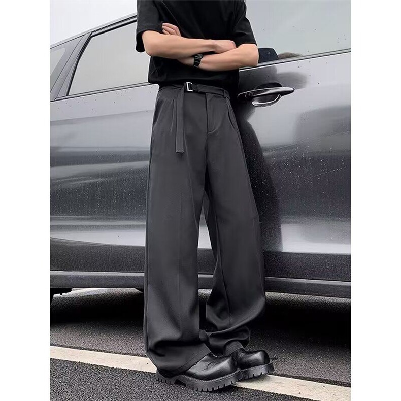 黑色休闲西裤男款春秋季直筒垂坠感高级感裤子修身显瘦微喇西装裤图片