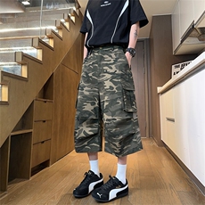迷彩牛仔七分裤X7117-TP45男夏季潮牌多口袋美式直筒休闲短裤，男装牛仔裤，电商A102