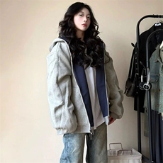 抖音得物高品质二开26春装美式重磅宽松结构双面连帽卫衣外套W68，女装短外套，电商A486-1