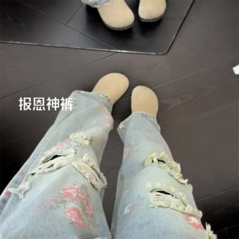 美式高街花卉破洞牛仔裤男款夏季显瘦裤子满印直筒裤WLN8355-P47,男装牛仔裤,星座1008