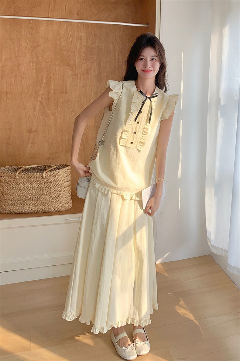 甜美减龄白色套装裙女2025夏季新款木耳边无袖上衣半身裙两件套潮,女装套装/套裙,2C093