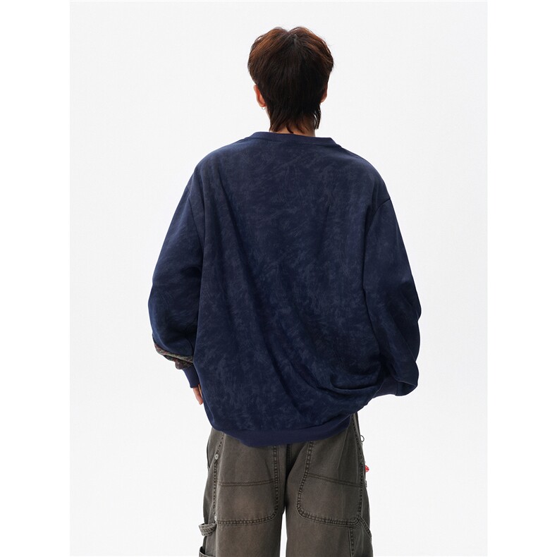 现货WY10169-特P50新中式重磅圆领拼接长袖套头上衣大码卫衣外套,女装短外套,电商A059