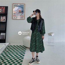 现货秋装新款碎花连衣裙，女装连衣裙，A 米 格