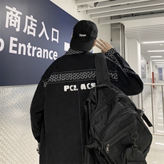 ins秋港风嘻哈拼接工装夹克牛仔外套男JK02061-P70，男装夹克，星座308B-1