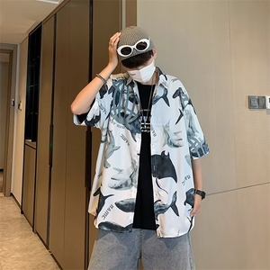 港风印花短袖衬衫男夏潮流薄款外套设计感M326-P30图片