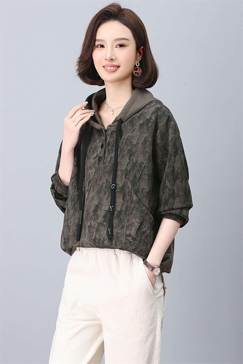大码2025夏季新款个性韩版短袖连帽T恤拼接九分休闲裤女9027/720,女装卫衣/绒衫,阿丹