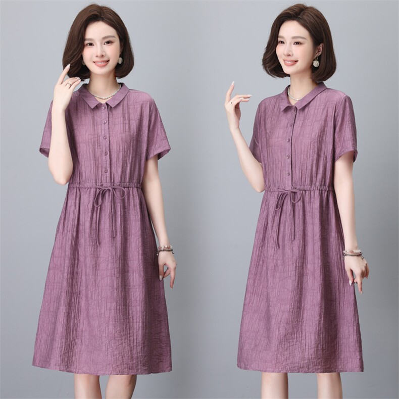 莱赛尔天丝连衣裙女夏2026新款洋气中年妈妈休闲宽松显瘦A字裙子，女装连衣裙，简韵佳