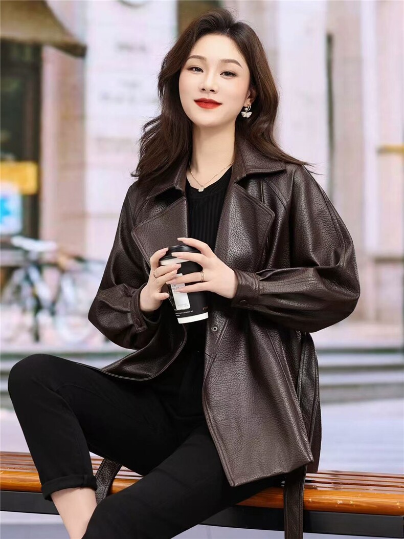 2025秋冬百搭时尚简约女外套西装领中长款风衣机车皮夹克,女装短外套,泰合衣坊
