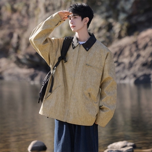 工装夹克男复古水洗做旧灯芯绒领外套美式上衣A406 JK3507 特P85图片