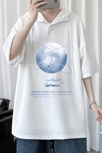 LD54241-P45 连帽短袖t恤男大码胖子带帽五分袖中袖图片
