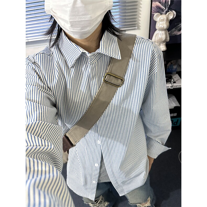 高品质牛仔条纹衬衫潮牌长袖衬衣潮流宽松休闲外套CS017-P30,男装衬衫,星座301C-5