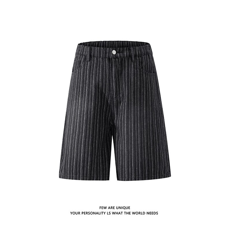 抖音品质夏季条纹牛仔短裤男美式宽松休闲五分裤子-A2078TP38控68,男装牛仔裤,电商B241